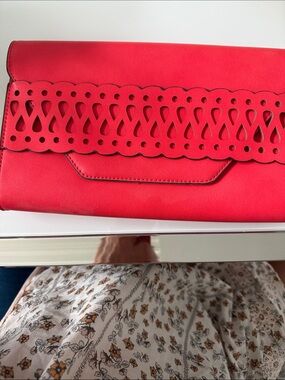 Gianni Bini Red Laser-Cut Foldover Clutch